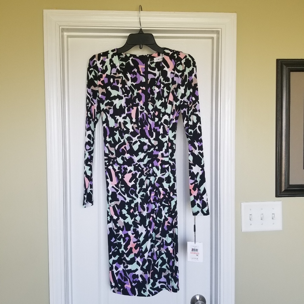Calvin Klein V-Neck Front Ruching Dress